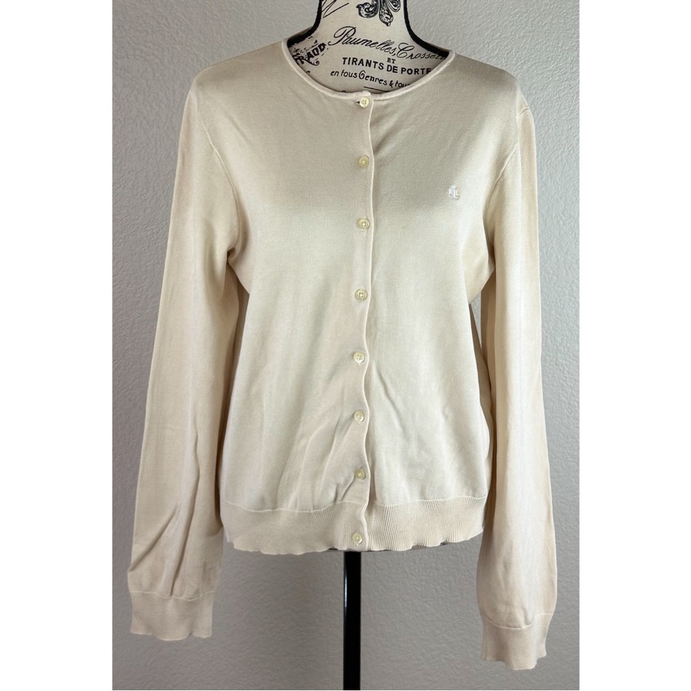 Lauren Ralph Lauren Women's Cream Silk Blend  Cardigan Sweater, size Large